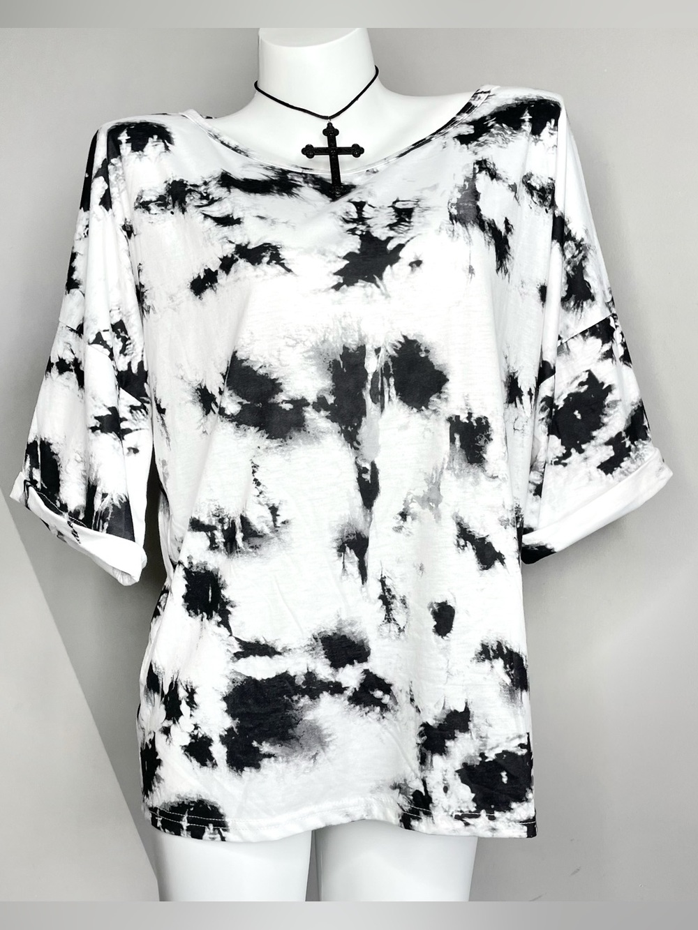 Black & White Tie Dye Print Oversized Tshirt